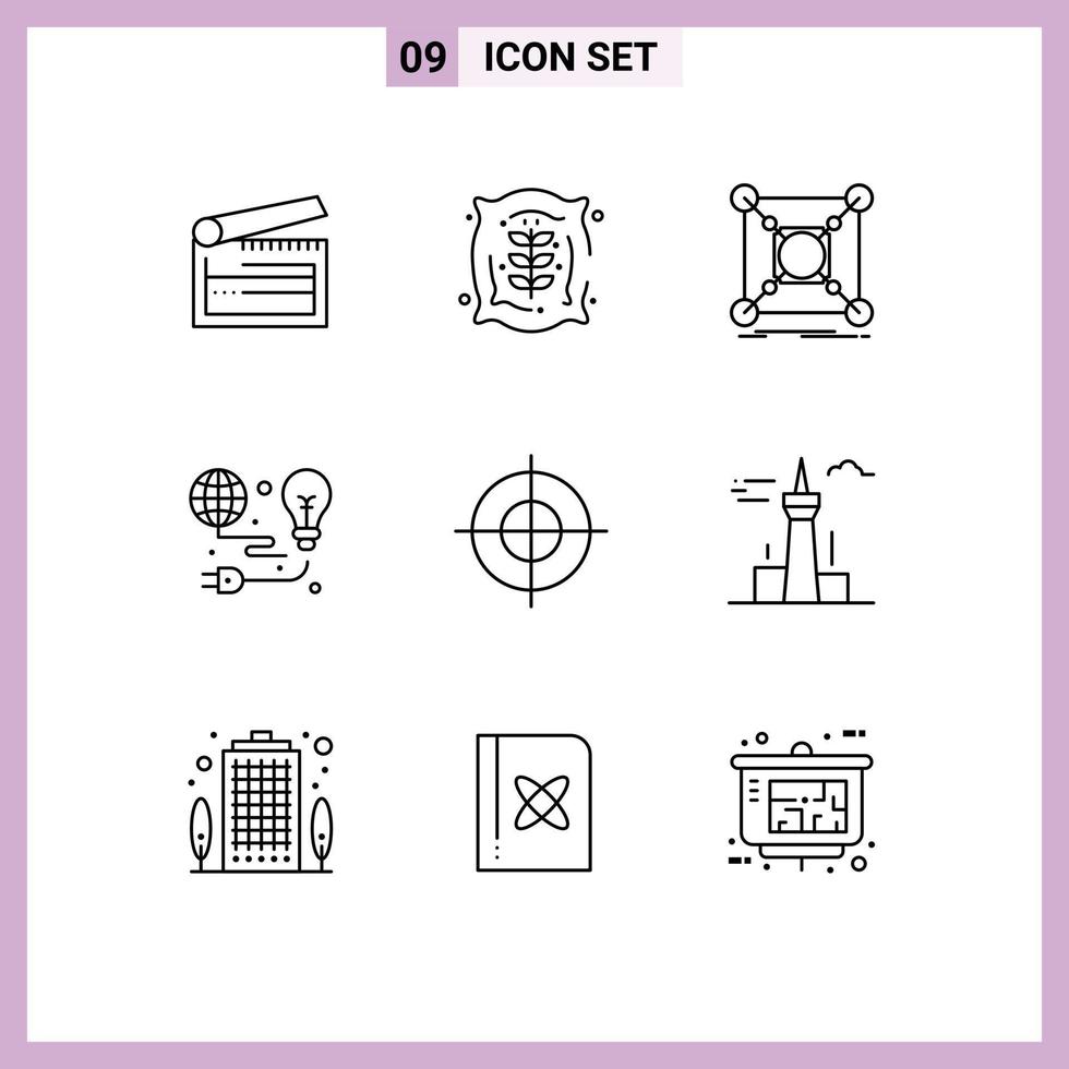 Modern Set of 9 Outlines and symbols such as earth green farm protection data Editable Vector Design Elements