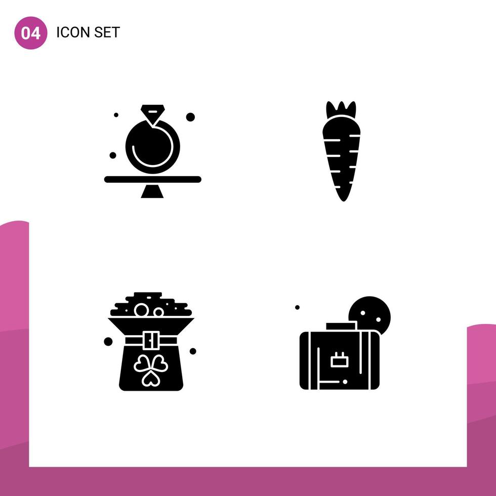 4 Solid Glyph concept for Websites Mobile and Apps present coin ring food hat Editable Vector Design Elements
