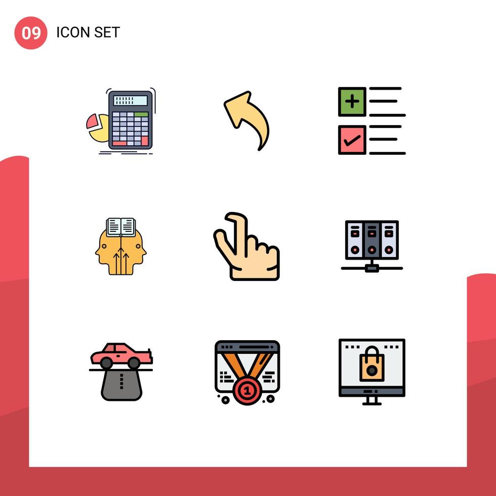 Set of 9 Commercial Filledline Flat Colors pack for out programming arrows reading business Editable Vector Design Elements