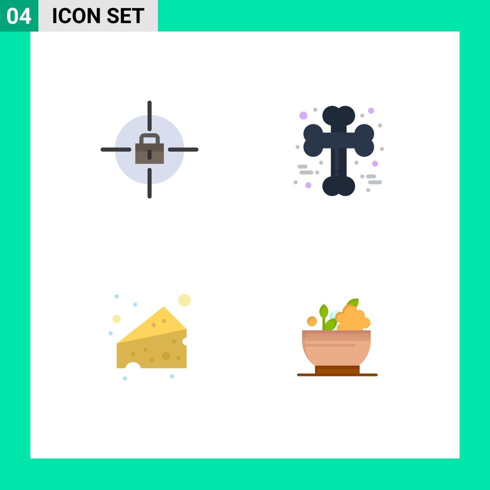 conjunto moderno de 4 iconos y símbolos planos, como elementos de diseño vectorial editables a base de hierbas de halloween de hueso de comida objetivo vector