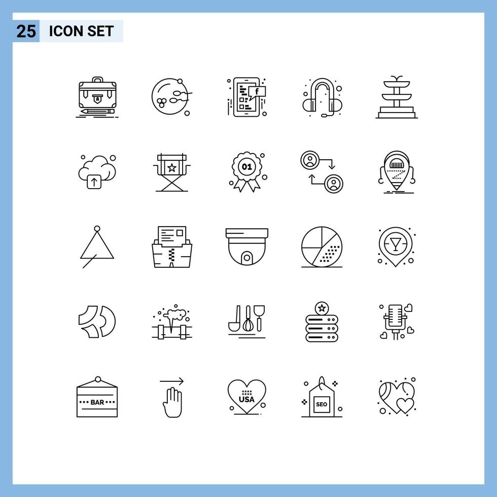 Group of 25 Lines Signs and Symbols for water sound sex head phone mobile Editable Vector Design Elements