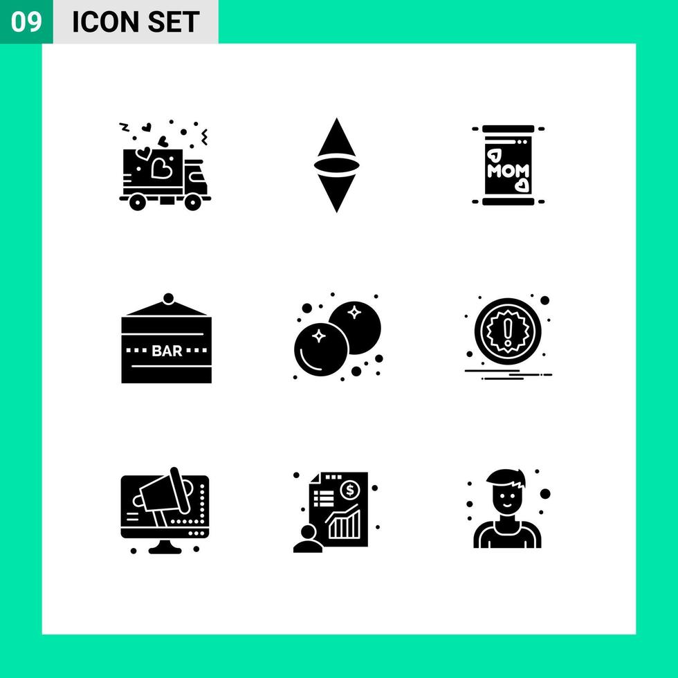 Group of 9 Modern Solid Glyphs Set for cranberry food and drink card entertainment bar sign Editable Vector Design Elements