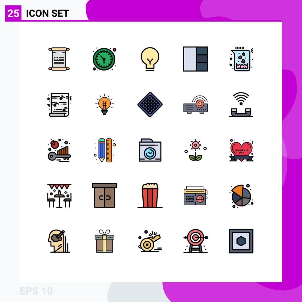 Universal Icon Symbols Group of 25 Modern Filled line Flat Colors of love flask light chemical grid Editable Vector Design Elements