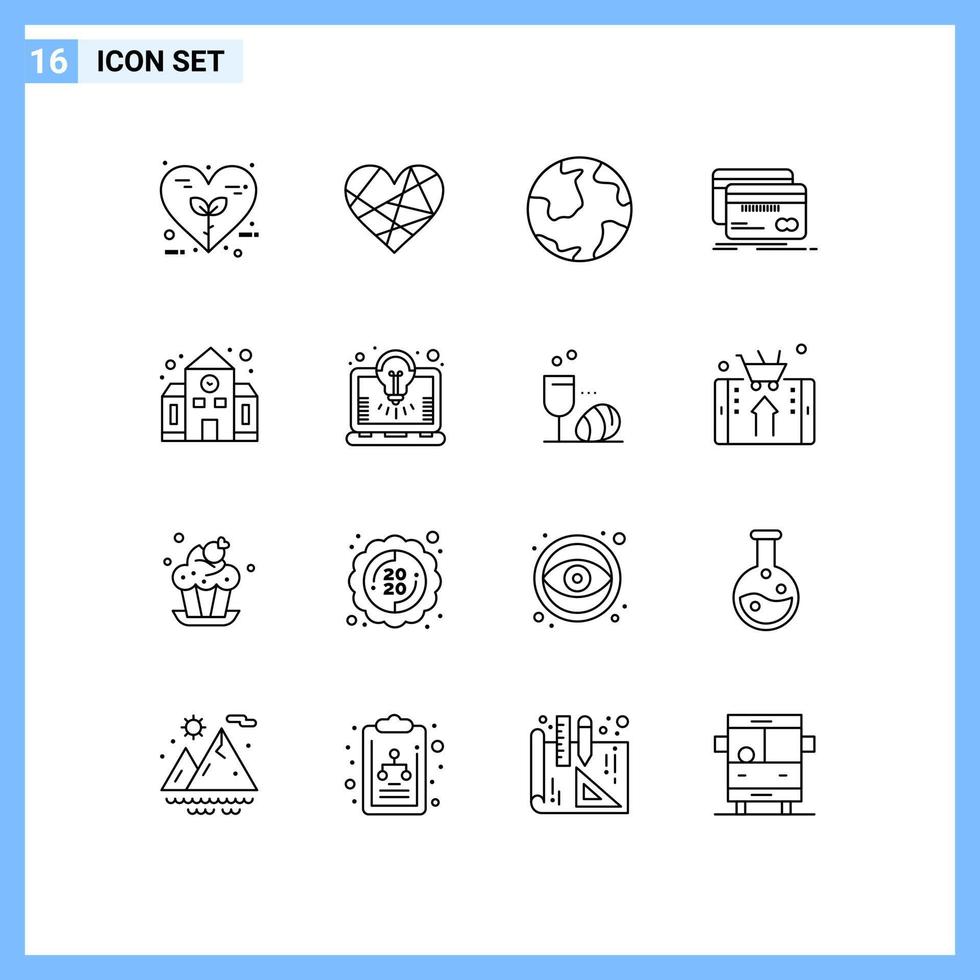 Universal Icon Symbols Group of 16 Modern Outlines of credit banking favorite discovery world Editable Vector Design Elements