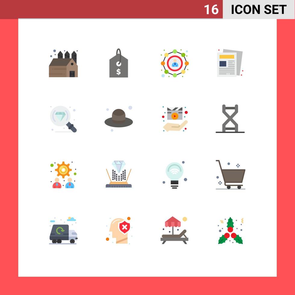 16 Creative Icons Modern Signs and Symbols of brim jewelry sharing diamond paper Editable Pack of Creative Vector Design Elements