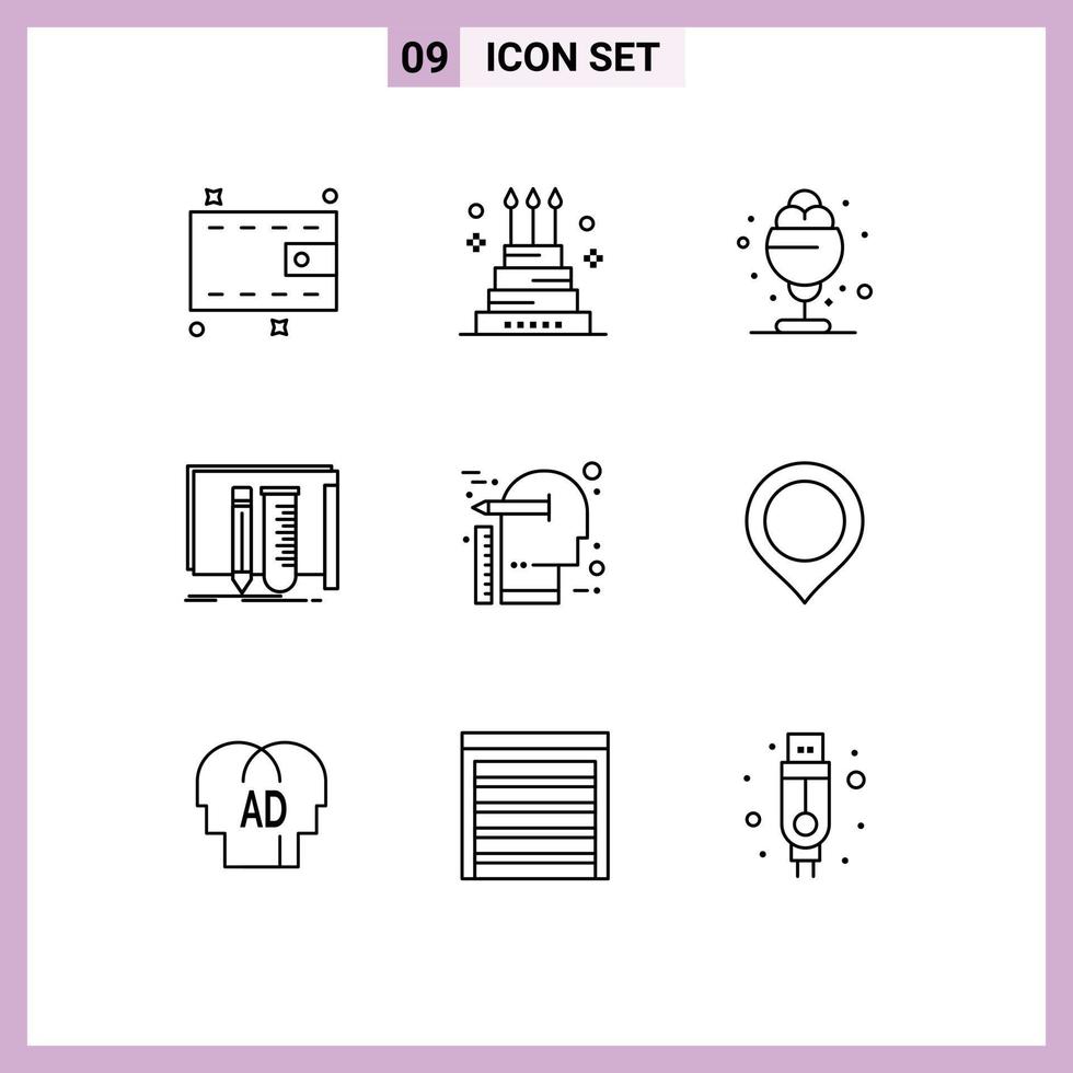 9 Universal Outline Signs Symbols of creative lab desert fab build Editable Vector Design Elements