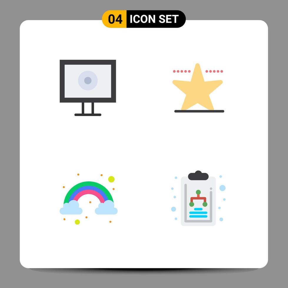 Flat Icon Pack of 4 Universal Symbols of display chart cinema cloud organization chart Editable Vector Design Elements
