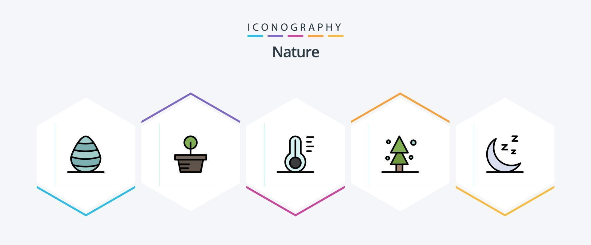 Paquete de iconos de 25 líneas de llenado de la naturaleza que incluye la naturaleza. luna. temperatura. árbol. naturaleza vector