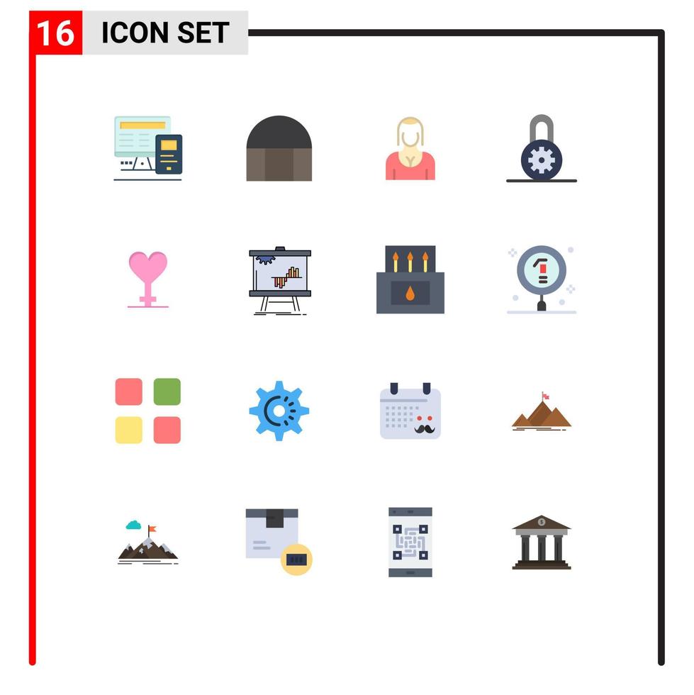 Set of 16 Modern UI Icons Symbols Signs for gender options actress lock lady Editable Pack of Creative Vector Design Elements