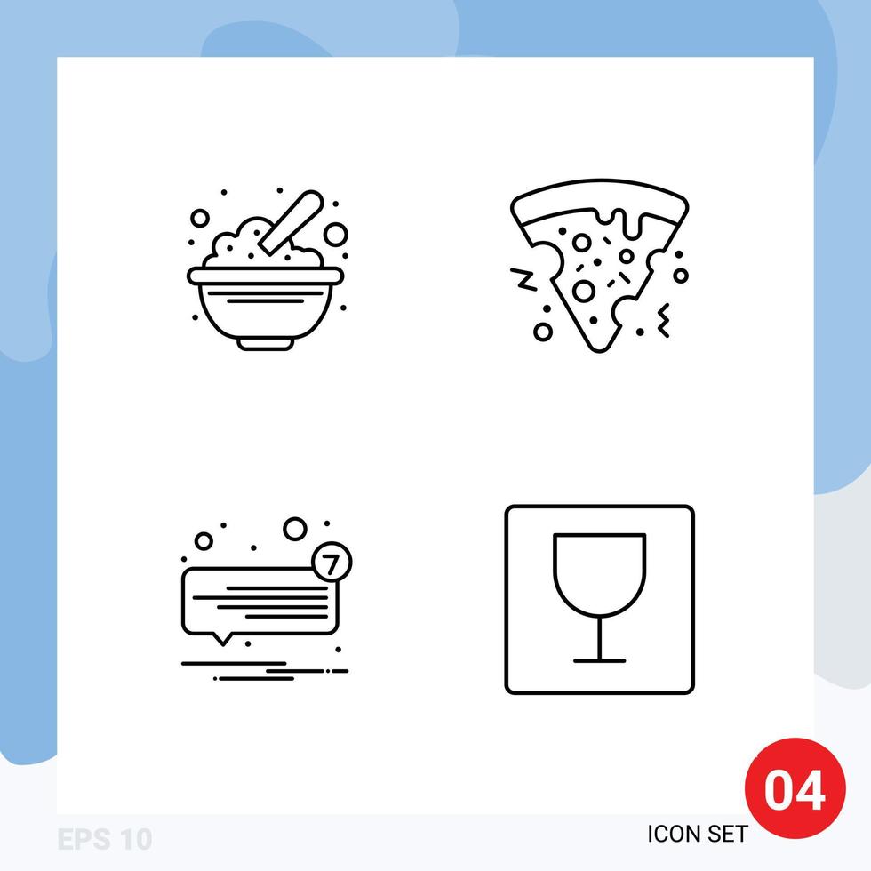 Set of 4 Vector Filledline Flat Colors on Grid for bowl message oats food speech Editable Vector Design Elements