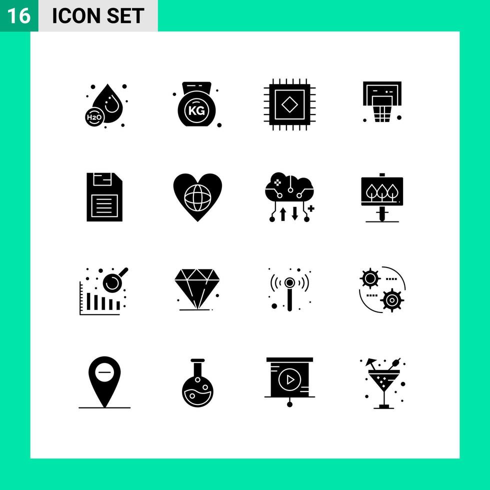 Universal Icon Symbols Group of 16 Modern Solid Glyphs of storage device mobile chip rug memory chip net Editable Vector Design Elements
