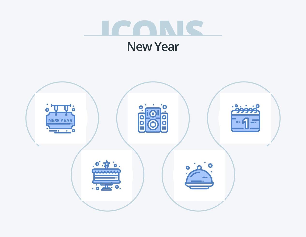 paquete de iconos azul de año nuevo 5 diseño de iconos. día festivo. fiesta. tarjeta. vocero. música vector