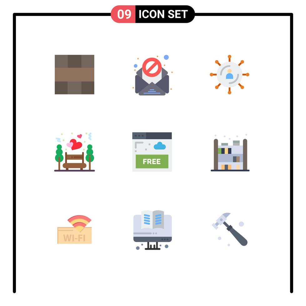 Pictogram Set of 9 Simple Flat Colors of access night internet nature seo Editable Vector Design Elements