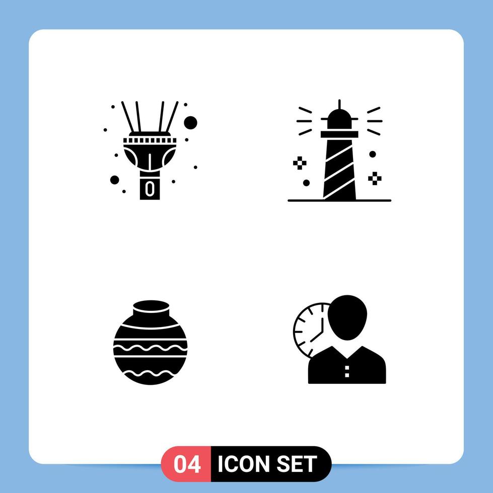 Pack of 4 Modern Solid Glyphs Signs and Symbols for Web Print Media such as flash sand beach sea pongal Editable Vector Design Elements