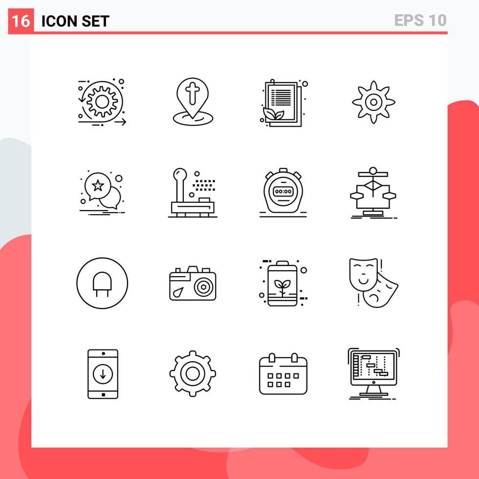 Universal Icon Symbols Group of 16 Modern Outlines of alert notification pin gear leaf Editable Vector Design Elements