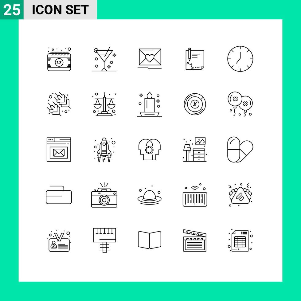 25 User Interface Line Pack of modern Signs and Symbols of paper file summer document wedding Editable Vector Design Elements