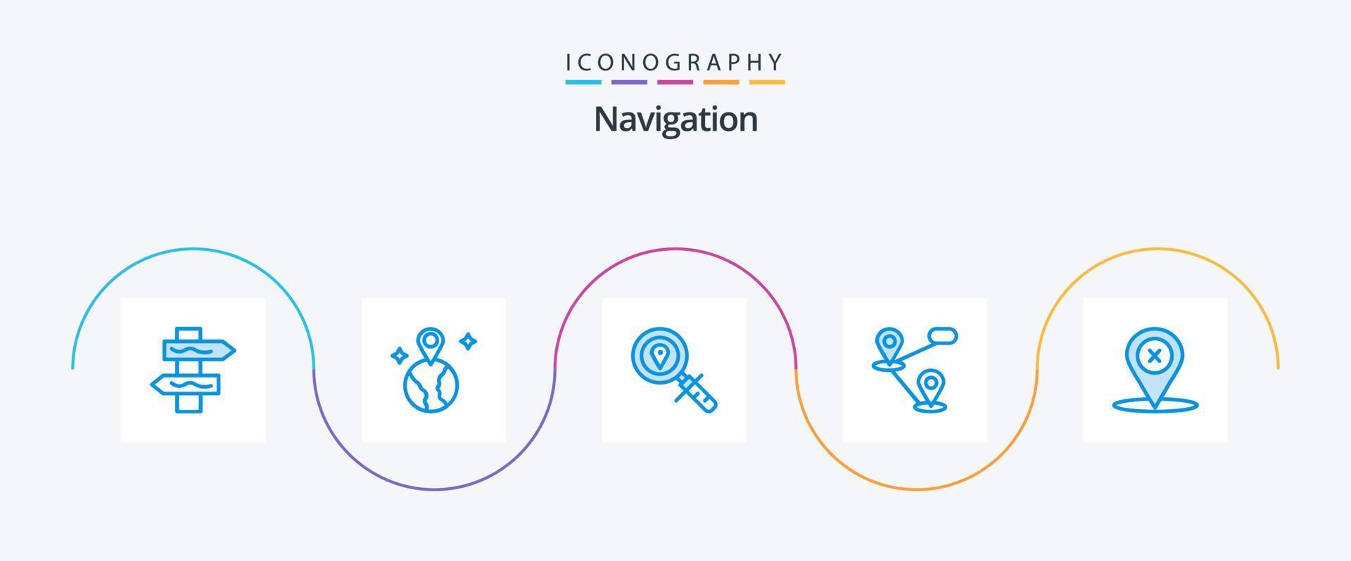 paquete de iconos de navegación azul 5 que incluye . lugar. buscar. navegación. mapa vector