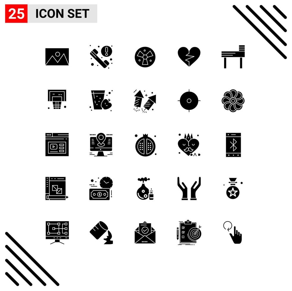 25 Thematic Vector Solid Glyphs and Editable Symbols of broken like news love fan Editable Vector Design Elements