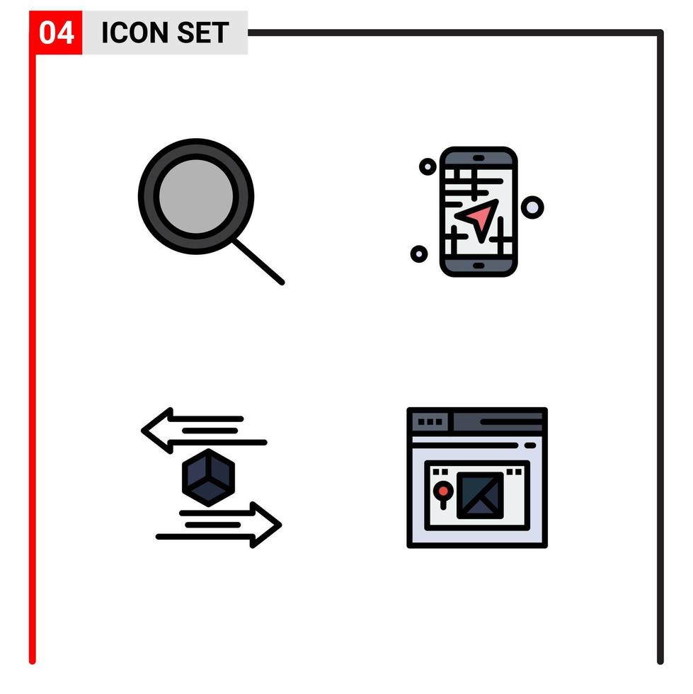 Set of 4 Vector Filledline Flat Colors on Grid for search logistic app travel shipping Editable Vector Design Elements