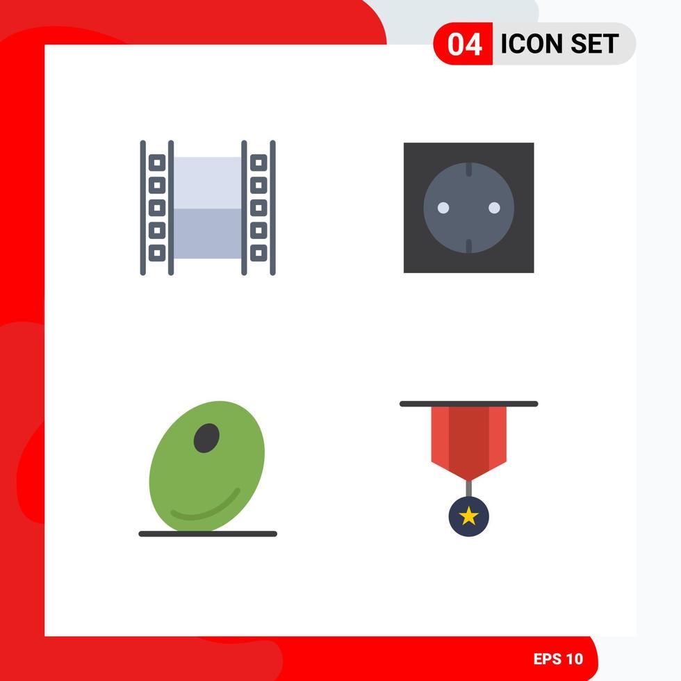 Group of 4 Modern Flat Icons Set for film olive multimedia modern badge Editable Vector Design Elements