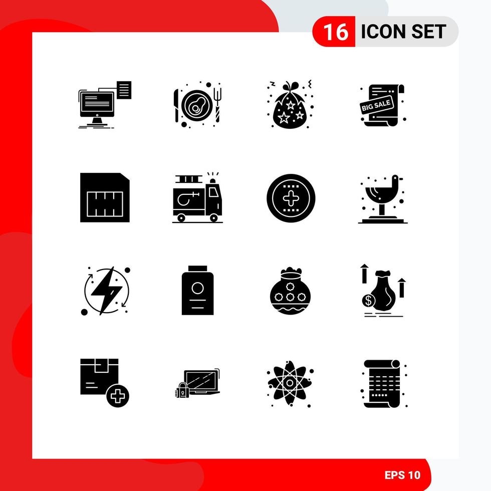 16 Universal Solid Glyphs Set for Web and Mobile Applications card sale advertisement bag promotional offer holidays Editable Vector Design Elements
