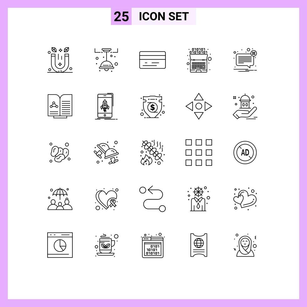 Set of 25 Modern UI Icons Symbols Signs for mail alert back intelligence binary Editable Vector Design Elements