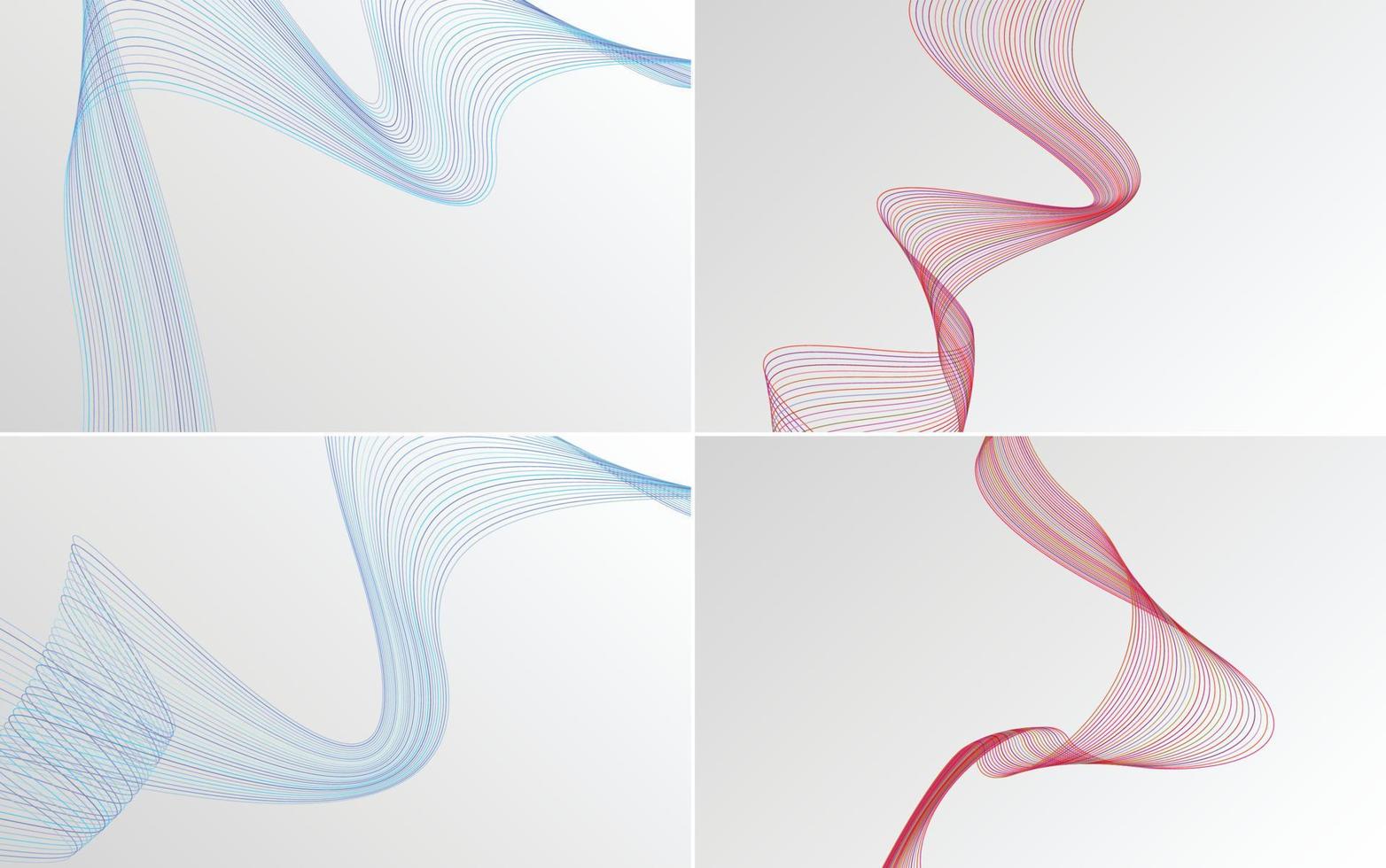 Set of 4 geometric wave pattern background Abstract waving line vector