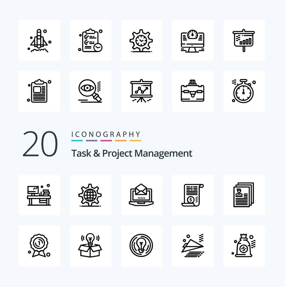 20 Task And Project Management Line icon Pack like attachment  server  open laptop vector