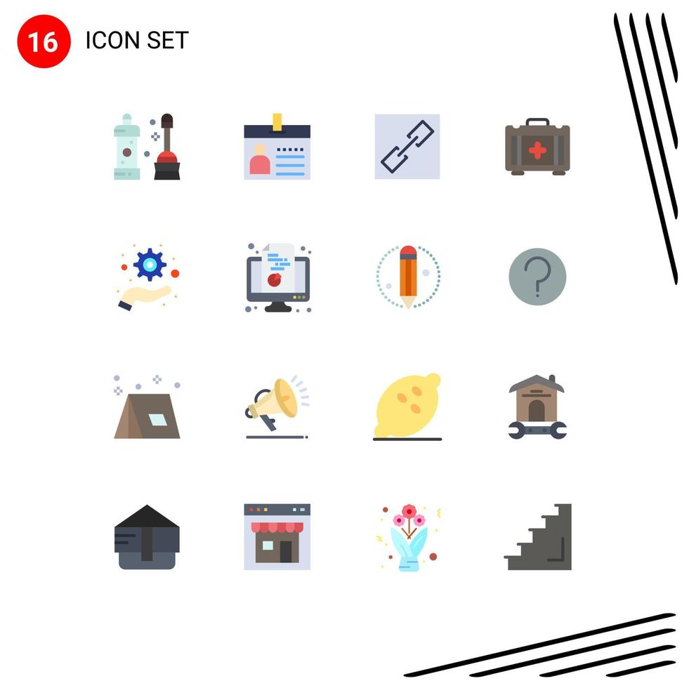 Group of 16 Flat Colors Signs and Symbols for support management identification healthbag medical Editable Pack of Creative Vector Design Elements