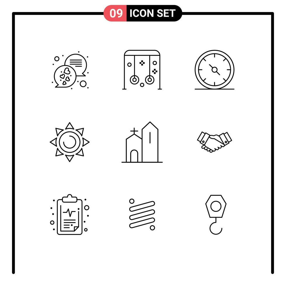 Universal Icon Symbols Group of 9 Modern Outlines of christian sun swing shinning office Editable Vector Design Elements