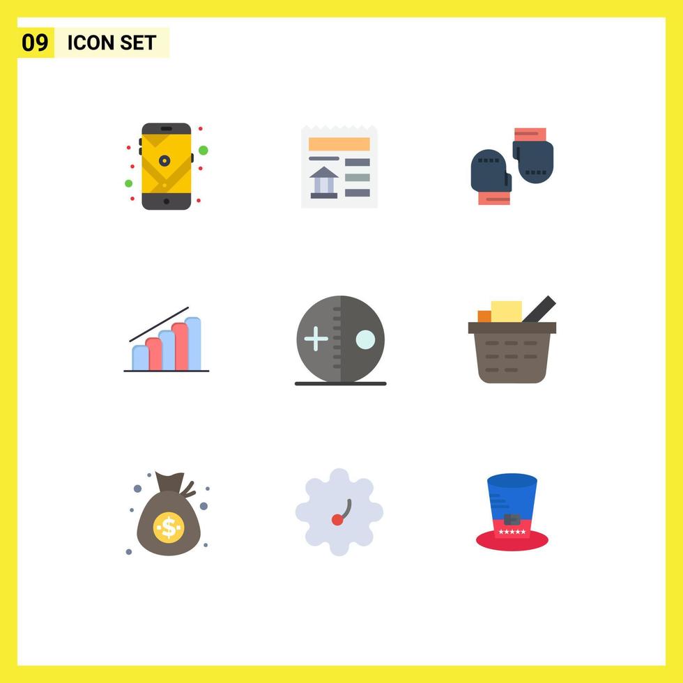 Universal Icon Symbols Group of 9 Modern Flat Colors of doll analysis boxing report chart Editable Vector Design Elements