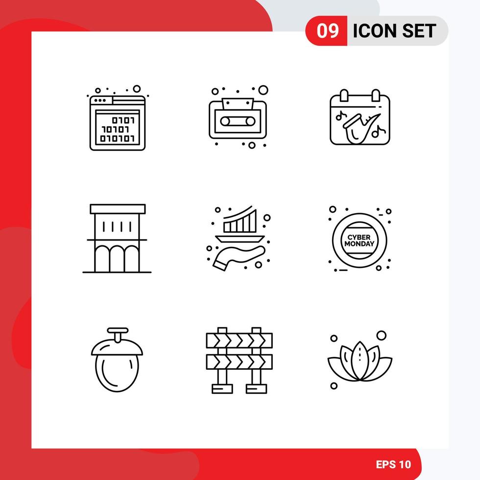 Editable Vector Line Pack of 9 Simple Outlines of bar property calendar house architecture Editable Vector Design Elements