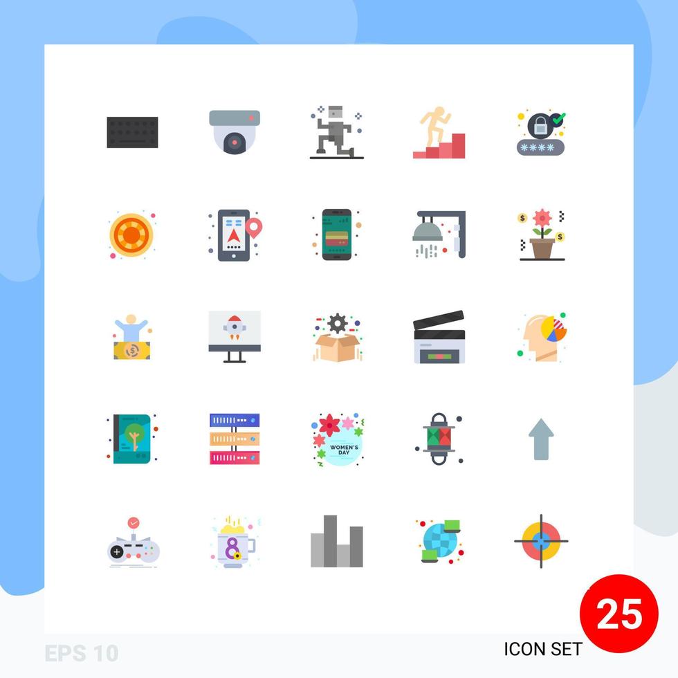 conjunto de pictogramas de 25 colores planos simples de seguridad creativa ejecutando elementos de diseño vectorial editables de cuenta de inicio de sesión vector