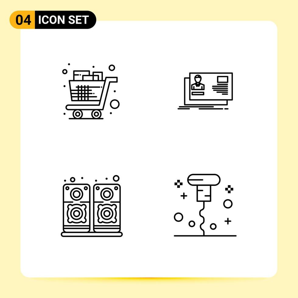 Set of 4 Commercial Filledline Flat Colors pack for cart invitation shopping user sound Editable Vector Design Elements
