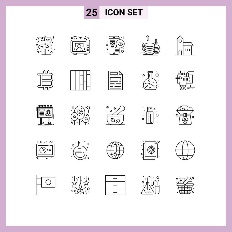 Universal Icon Symbols Group of 25 Modern Lines of building gold day capital coins Editable Vector Design Elements