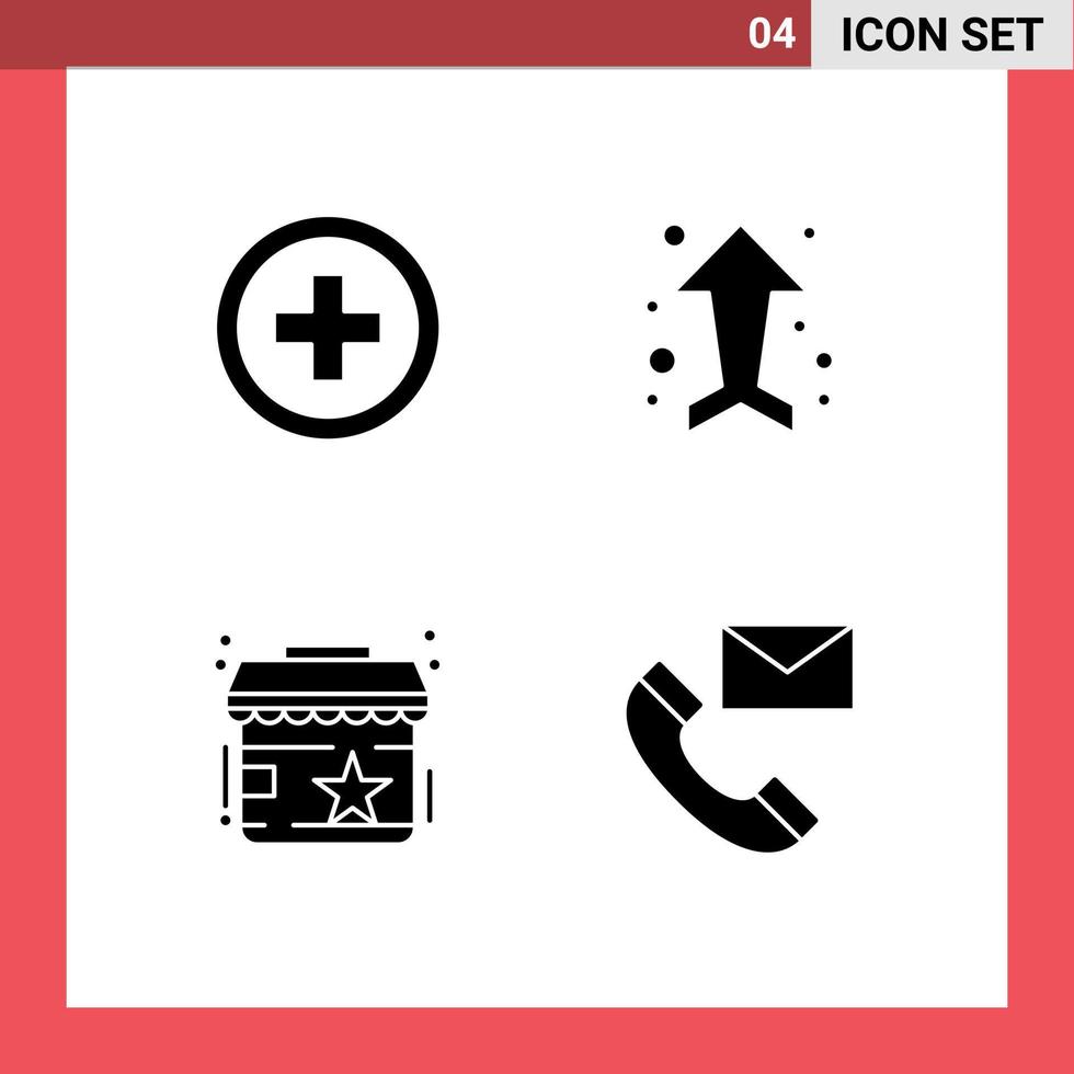 4 Universal Solid Glyphs Set for Web and Mobile Applications hospital shop arrow direction communication Editable Vector Design Elements