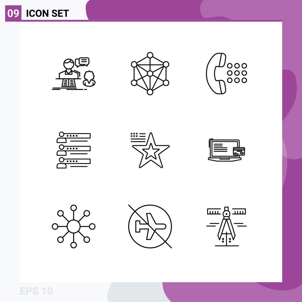 Modern Set of 9 Outlines and symbols such as settings people machine graphs phone Editable Vector Design Elements