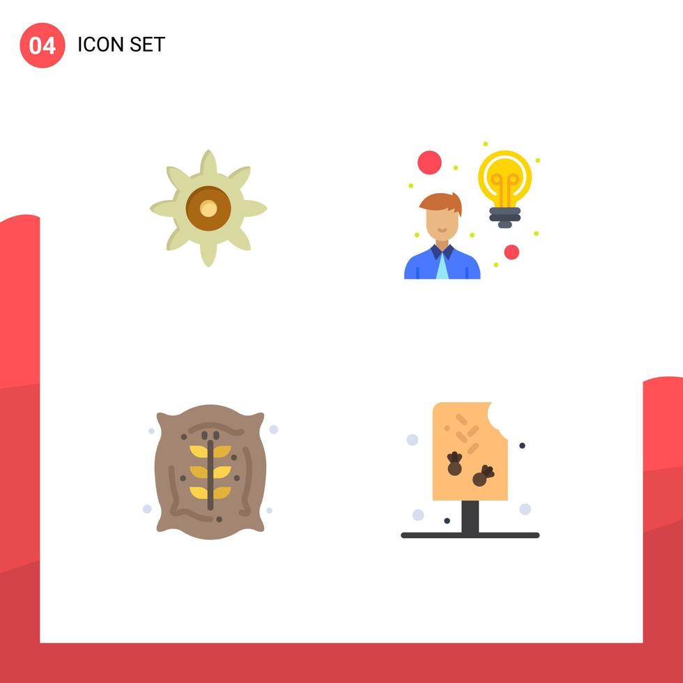 paquete de 4 signos y símbolos de iconos planos modernos para medios de impresión web, como la configuración de elementos de diseño de vectores editables de crema agrícola para empleados agrícolas