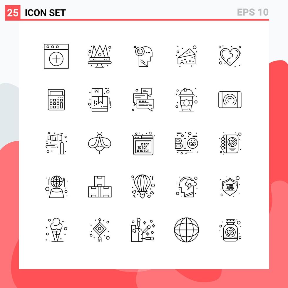 25 Creative Icons Modern Signs and Symbols of heart game focus development food Editable Vector Design Elements