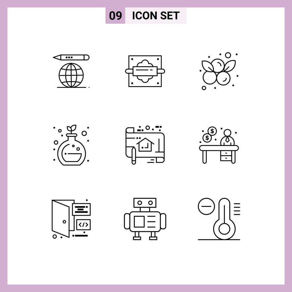 Set of 9 Modern UI Icons Symbols Signs for plan sketch blueberries plan green Editable Vector Design Elements