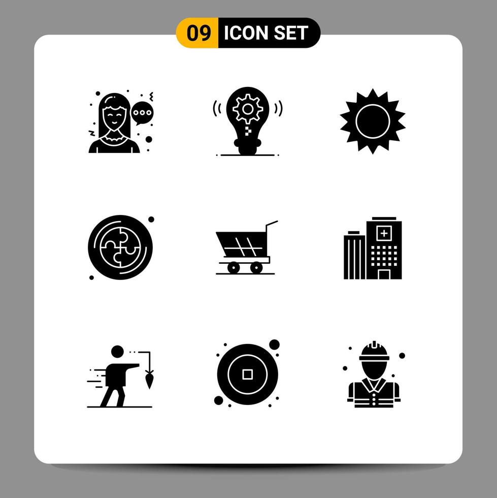 Universal Icon Symbols Group of 9 Modern Solid Glyphs of buy trolley flower cart education Editable Vector Design Elements