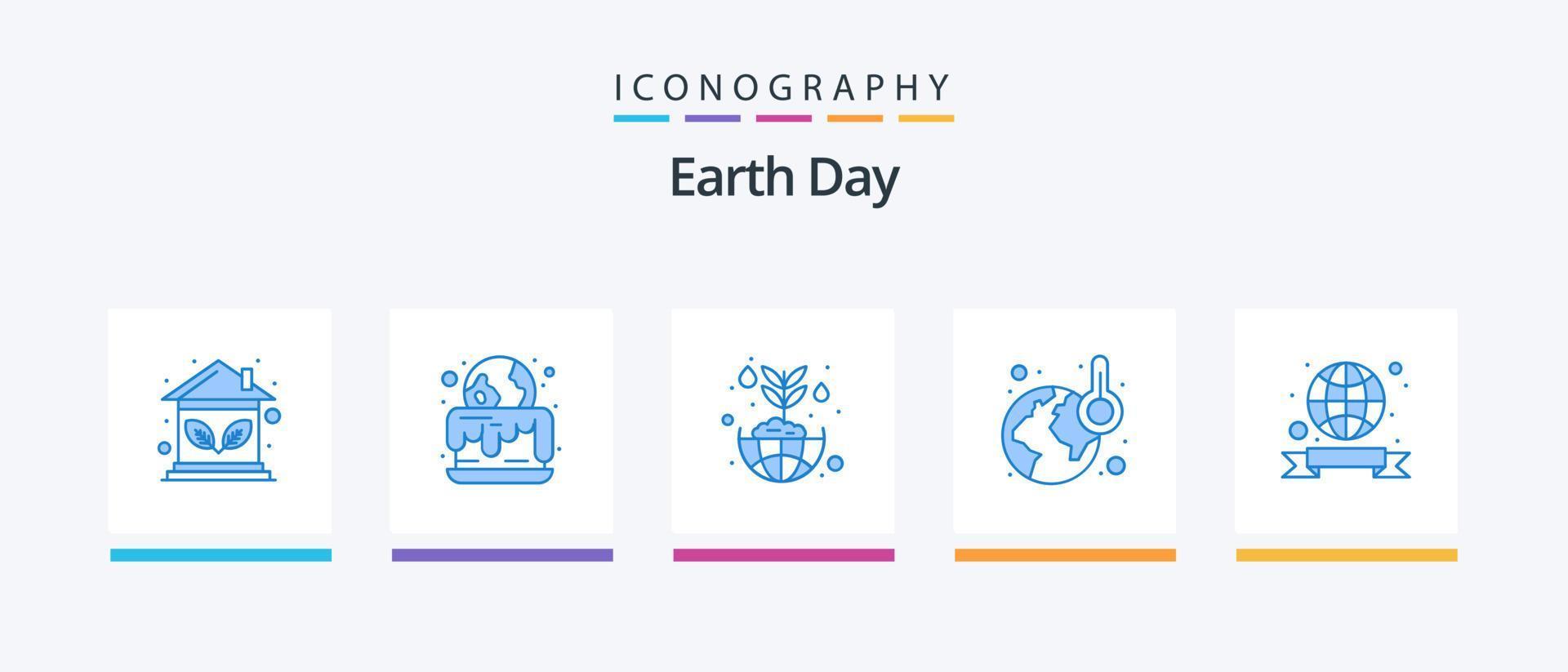 Earth Day Blue 5 Icon Pack Including ribbon. temperature. flower. warming. ecology. Creative Icons Design vector