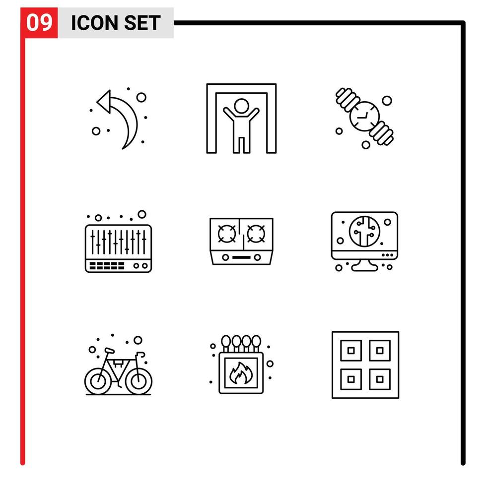 Group of 9 Modern Outlines Set for digital kitchen fathers day gas sound Editable Vector Design Elements