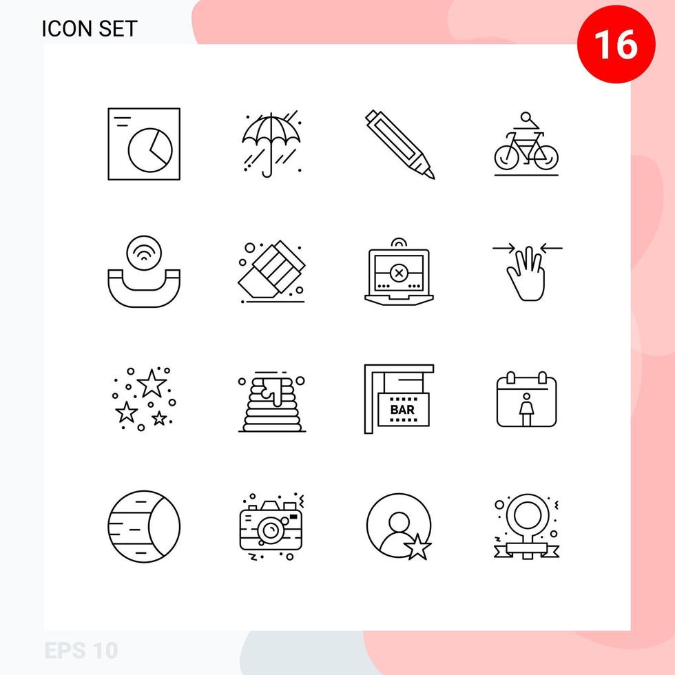 16 User Interface Outline Pack of modern Signs and Symbols of back to school handset pencil call biking Editable Vector Design Elements