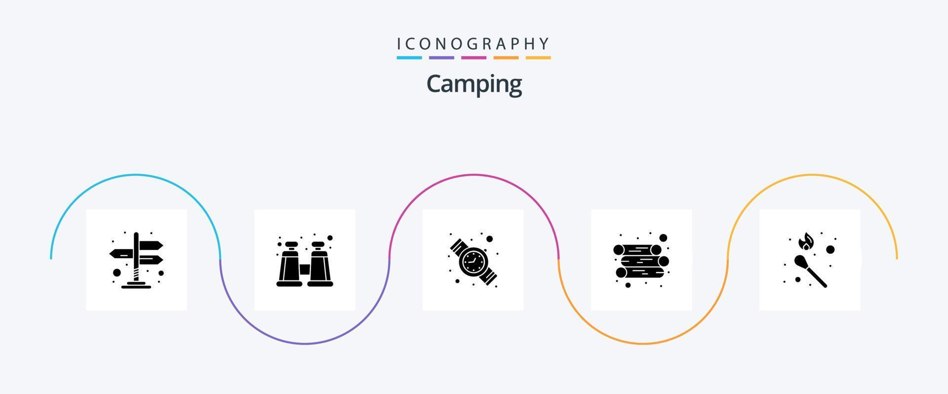 paquete de iconos de camping glyph 5 que incluye . palo de fuego. mirar. fósforo. fuego vector