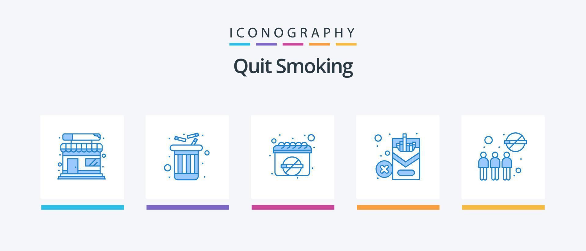 Quit Smoking Blue 5 Icon Pack Including team. cigarette. calendar. smoking. lifestyle. Creative Icons Design vector