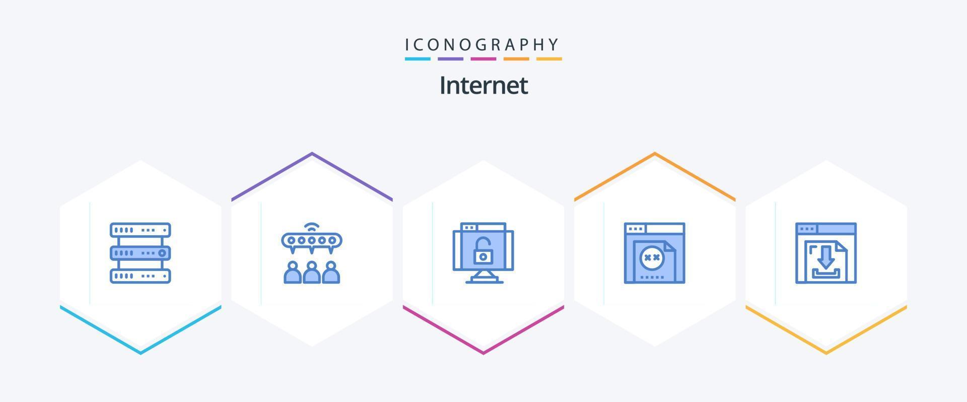 Internet 25 Blue icon pack including internet. arrows. data. website. error vector