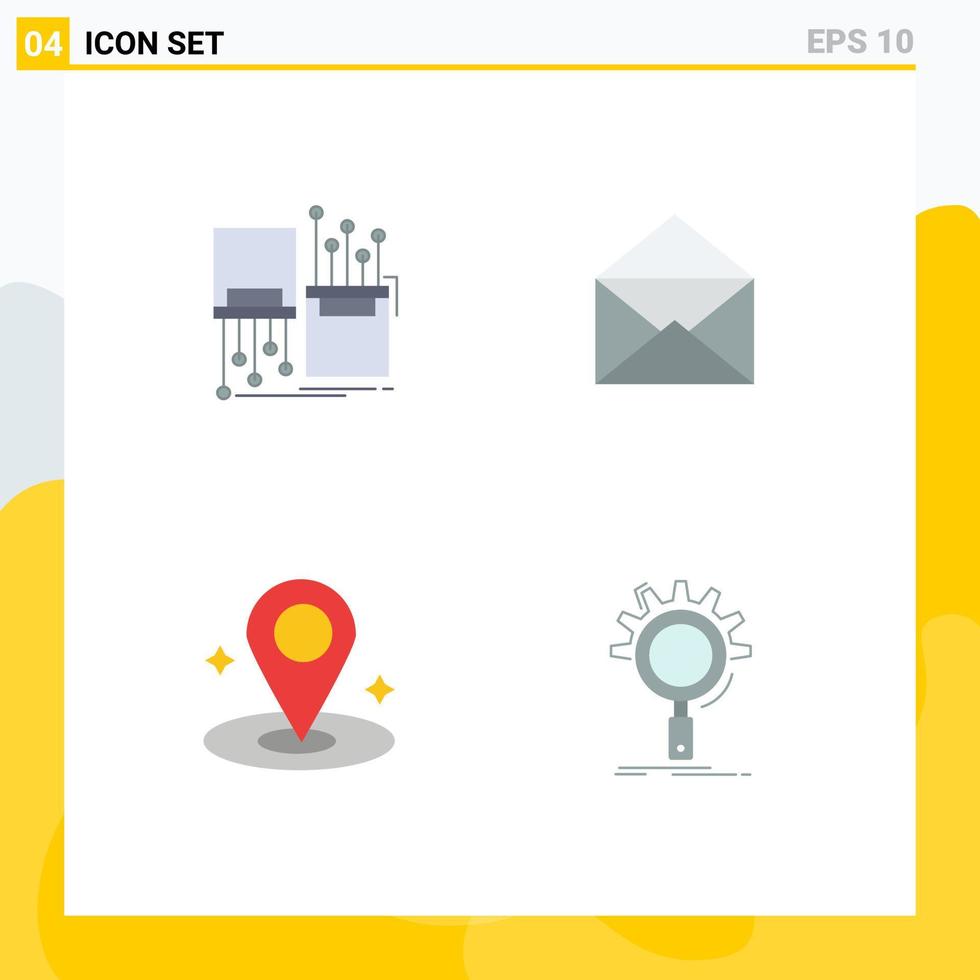 Set of 4 Modern UI Icons Symbols Signs for digital location lane mail place Editable Vector Design Elements