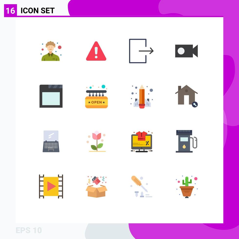 Mobile Interface Flat Color Set of 16 Pictograms of board browser arrow app record Editable Pack of Creative Vector Design Elements