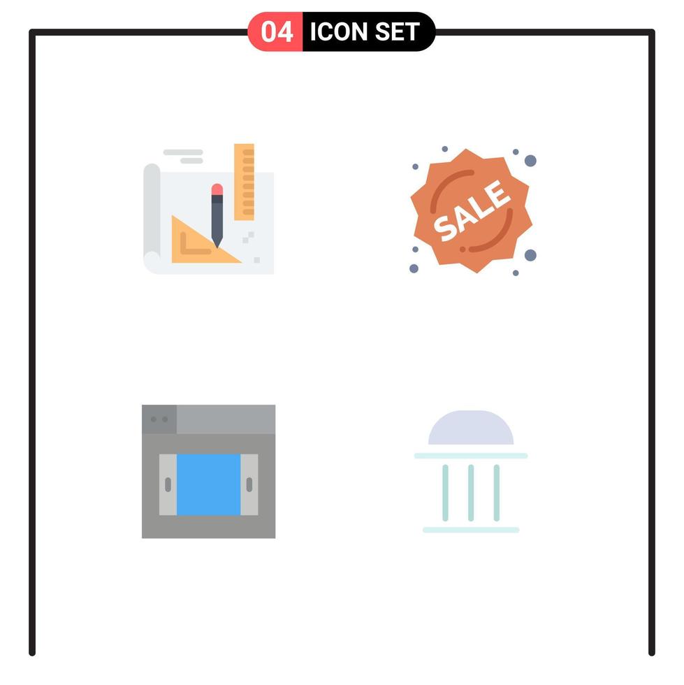 conjunto de iconos planos de interfaz móvil de 4 pictogramas de diseño de arte lápiz venta arquitectura elementos de diseño vectorial editables vector